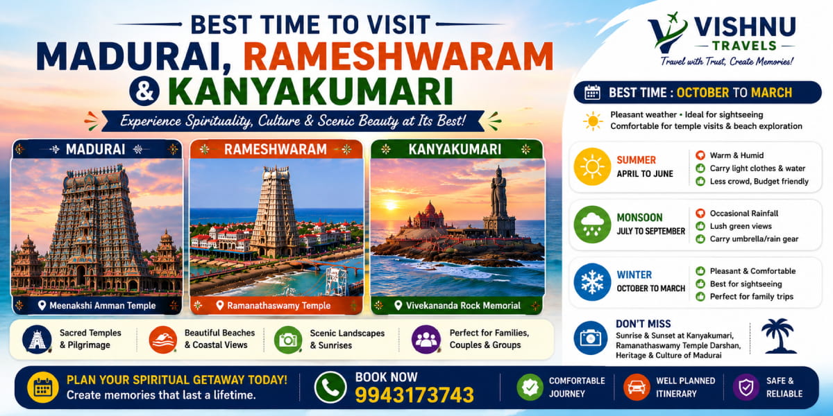 Best Time to Visit Madurai, Rameshwaram and Kanyakumari