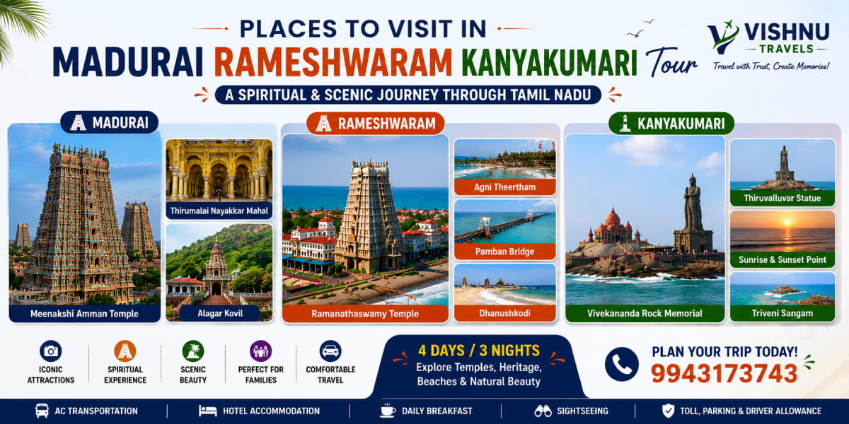 Places to Visit in Madurai Rameshwaram Kanyakumari Tour