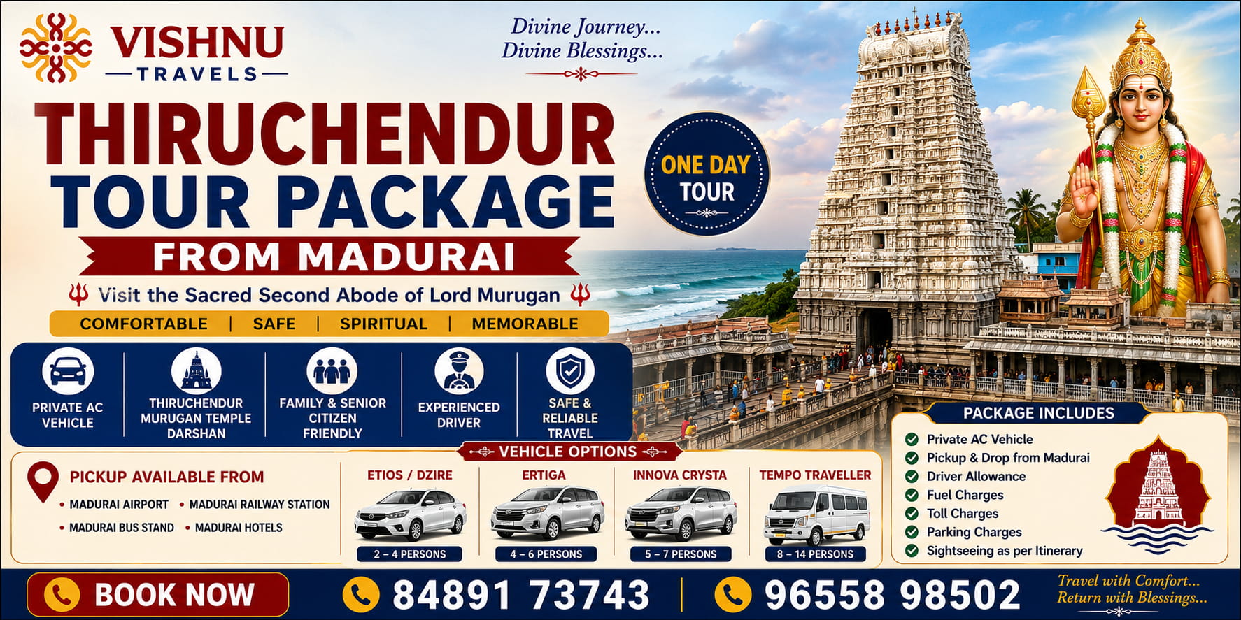 Thiruchendur Murugan Temple Tour Package from Madurai