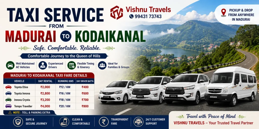 Taxi Service from Madurai to Kodaikanal