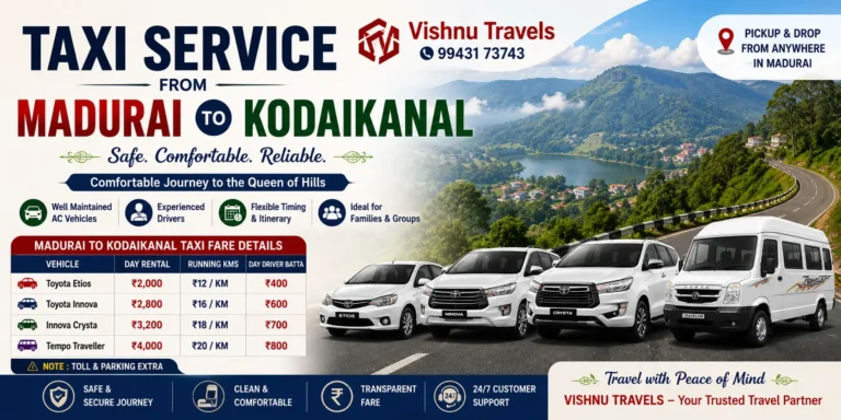Taxi Service from Madurai to Kodaikanal
